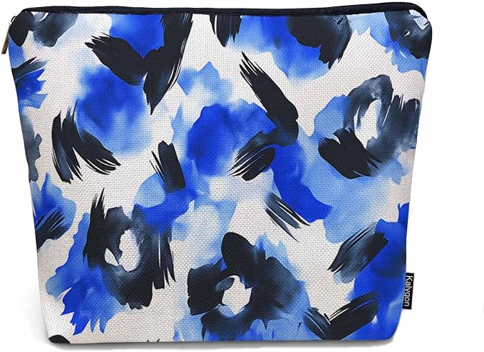 Leopard Print Makeup Bag For Women, Leopard Skin Adorable Cosmetic Bag Makeup Bags, Leopard Fur Zipper Bag Travel Bags Toiletry Organizers Pouch Bags Washing Bags For Gym Bathroom Blue Black