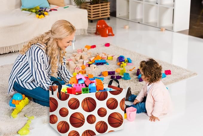 Essme Rectangular Basketball Baskets Storage Box, Storage Bins Organizer with Handles for Room Decor, Shelf Basket.(Basketball Basket)