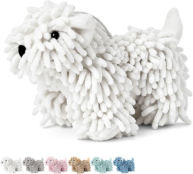 Tegeme 1 Pcs Chenille Dog Hand Towel Fuzzy Dog Towel Absorbent Microfiber Soft for Bathroom Kitchen Washstand (White)