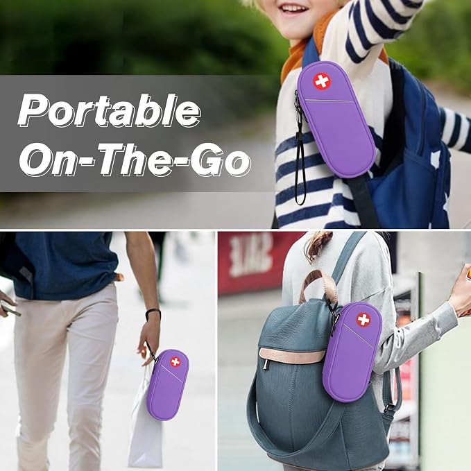 SITHON EpiPen Medical Carrying Case Insulated, Travel Medication Organizer Bag Emergency Medical Pouch Holds 2 EpiPens, Asthma Inhaler, Anti-Histamine, Auvi-Q, Allergy Medicine Essentials, Violet | Emergency Medical Travel Pouch Holds 2 EpiPens, Asthma...