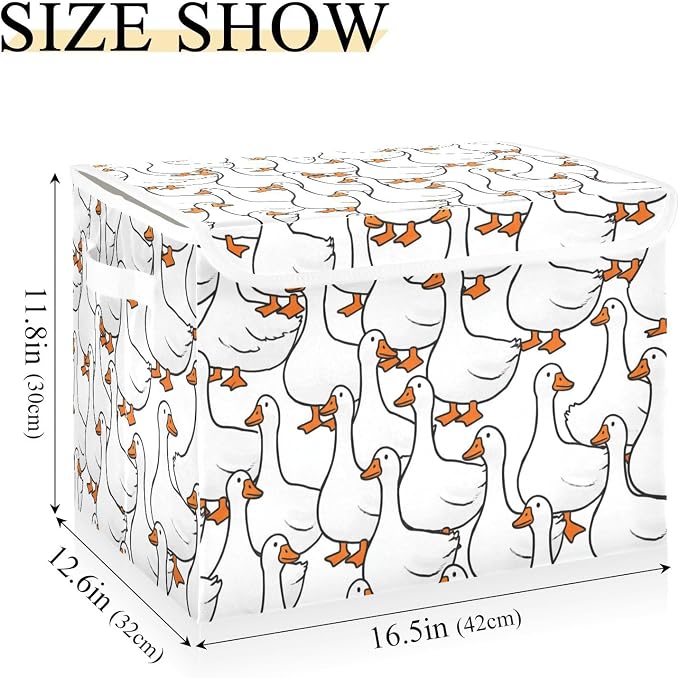 Goose Fabric Storage Bins with Lids Closet Bedroom 40L Storage Basket | Decorative Storage Boxes, Foldable & Stackable, Dust-Proof Flip Top, Reinforced Handles, For Home & Dorm, Clothes & Toy Box