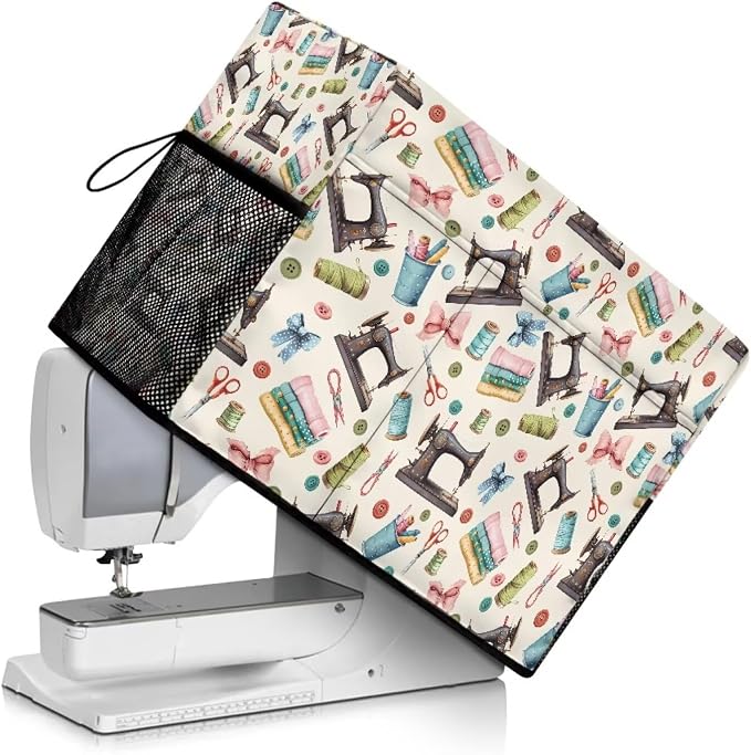 Sewing Design Pattern Sewing Machine Cover - Fits Standard Singer, Brother and Janome Machines, Protecting & Decorating Your Sewing Space