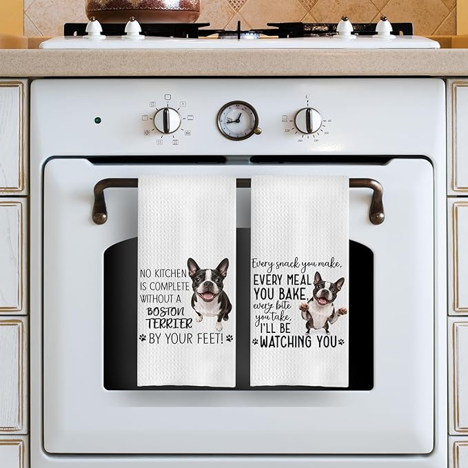 Boston Terrier Dog Kitchen Towels Set - Boston Terrier Gifts for Dog Lovers Women, Dogs Hand Towels Dish Towels Decor, 16x24 Inch,Set of 2