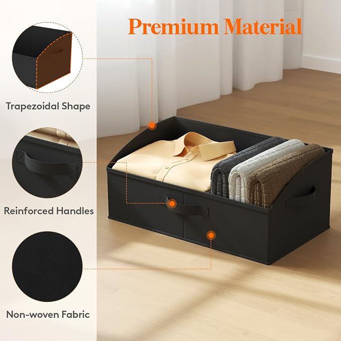 Lifewit Trapezoid Closet Storage Bin for Shelf, 6 Packs 23L, Black | Non-woven Closet Organizer Baskets with Handles, Foldable Clothes Containers Boxes for Clothing, Book, Purse, Extra Large