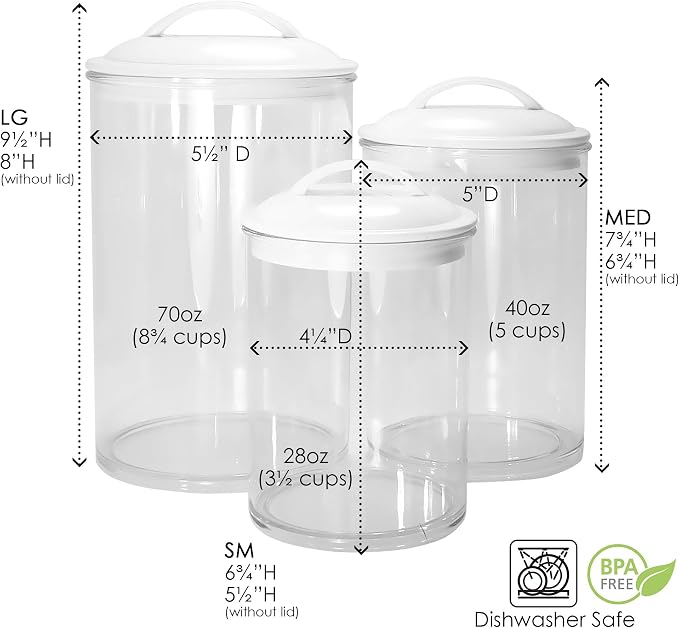 Reston Lloyd Food Storage Containers, BPA Free Airtight Canisters for Cereal, Pasta, Sugar, Coffee, Flour, Cookies, Loose Tea, for Kitchen Organization, Set of 3, Pink (Pack of 4)