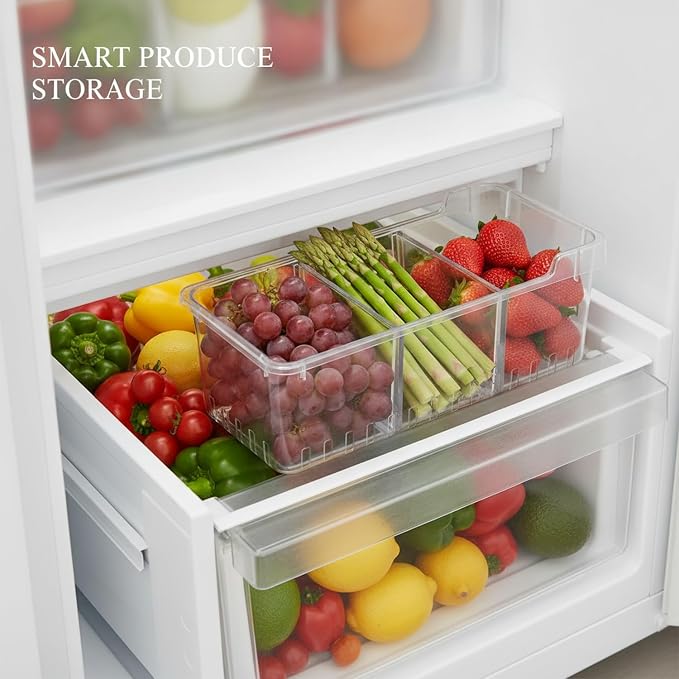 Clear PET Refrigerator Storage Bins - Stackable Produce Organizer for Fridge Drawers & Shelves, Durable Food Container (1 Pack)