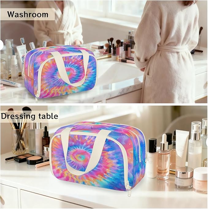 Pinks And Purple Tie Dye Marble Travel Toiletry Bag with Handle | Wet & Dry Separation, Full-Size Bottle Friendly, Leak-Proof, Waterproof, Easy to Clean, for Travel, Gym, Home