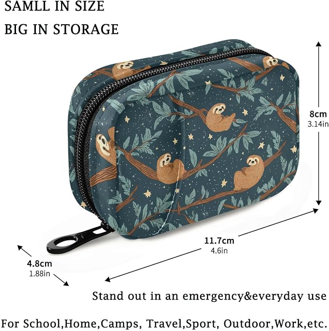 Fustylead Cute Brown Sloths on Branch and Stars Travel Pill Organizer Case Zipper for Purse with Removable Weekly Pill Box for Medicine, Vitamin, Supplement Medicine Organizer