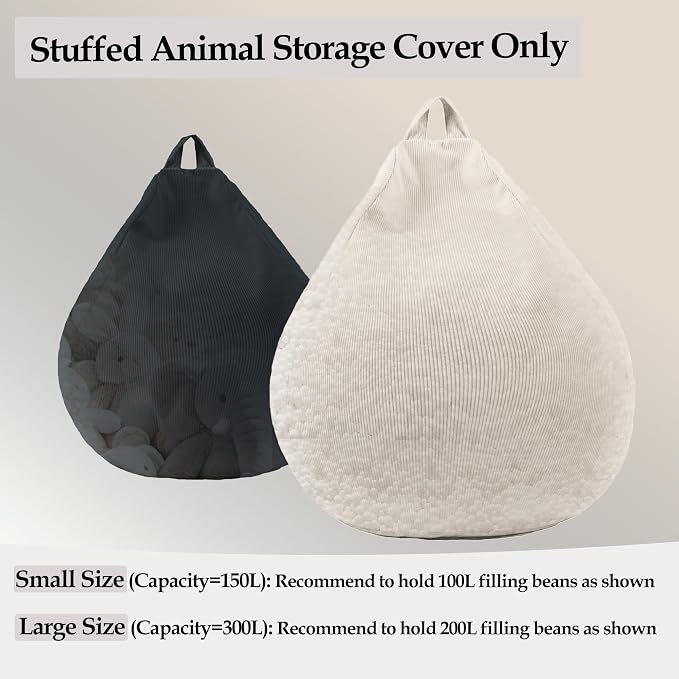LPMOERA Stuffed Animal Storage Soft Bean Bag Cover No Filler Cream White | Skin-Friendly,Portable,Wide Easy-Load Opening,Hidden Zipper,Decorative Organizer