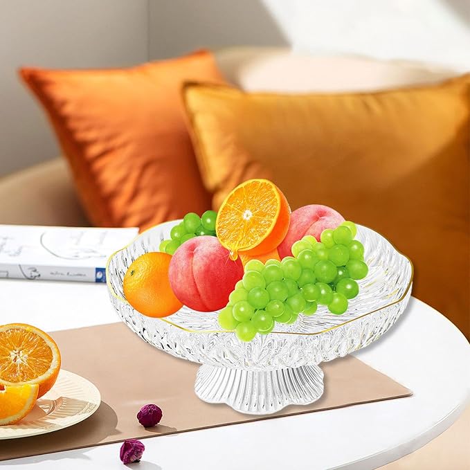 Pedestal Bowl Decoration Tray Luxury Footed Fruit Basket Display Stand for Table Centerpiece Anniversary Kitchen Countertop, F White