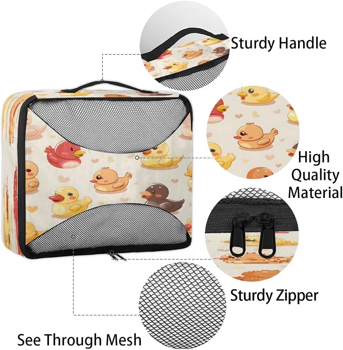 Packing Cubes for Travel, Funny Duck Travel Luggage Packing Organizers for Women Men, Large Custom Toiletries Bag for Cosmetics Toiletries, Duck Animal