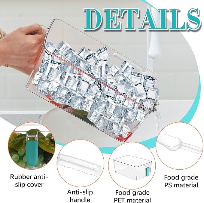 Havawish Ice Storage Bin and Flexible Scoop Set Plastic Freezer Bin | Freezer Ice Bin Scoop, Clear Bucket Container, Pull Handle, Flexible Storage, 10.83 X 7 X 4.33 In,10.83 X 4.92 X 4.33 in