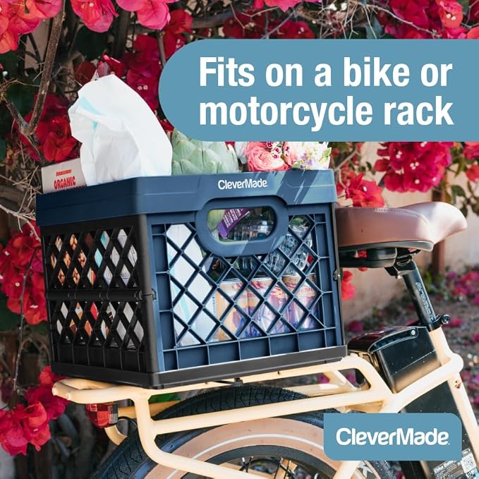 CleverMade Collapsible Milk Crate, 25L, 50 lb, Obsidian (Pack of 6)