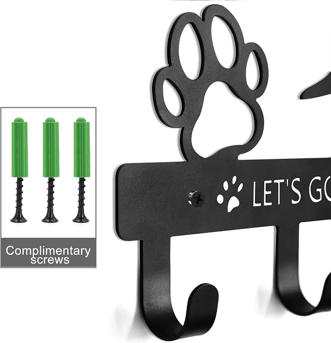 PET ARTIST Dog Leash Holder for Wall, Metal Dog Leash Hooks for Wall Decorative, Dog Leash Hanger Organizer Wall Mount with 5 Hooks, Dog Stuff Storage Organizer for Key Holder Dog Collar and Leash Set