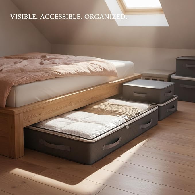 Under Bed Storage Bag with Clear Window, Foldable PET Plastic Organizer for Bedding and Clothes, Low Profile 5.9 Inch Height (1 PC)