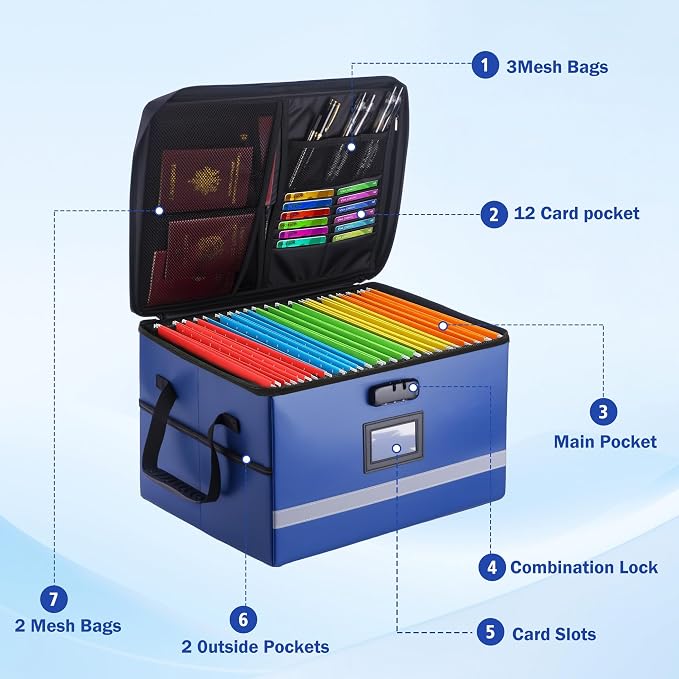EXLIFBAG File Organizer, Fireproof File Box with Lids, Important Document Organizer Box with Lock, Portable File Folder Organizer with Handle