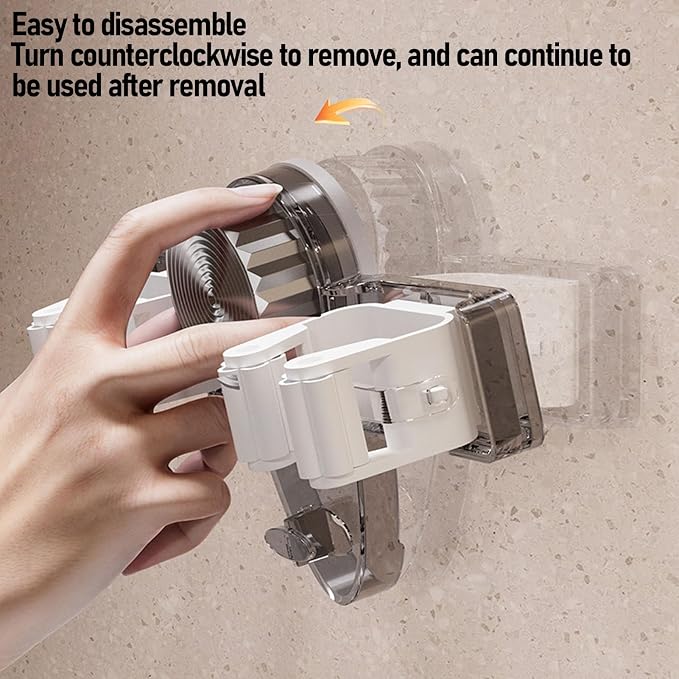 Agatige Broom Holder, Wall Mounted PET 2 Hangers Broom and Mop Gripper Organizer Cleaning Tool Organizer for Bathroom Kitchen Laundry Room (Transparent Gray)