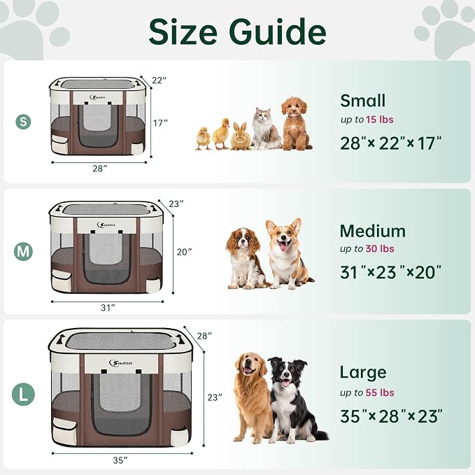 Siedihit 28" Dog Playpen,Cat Puppy Pen, Pet Portable Crate Indoor Outdoor | Durable Travel Camping Use,Foldable Dog Kennel Tent Cage for Rabbit Small Animals with Carrying Case(Brown, Small)