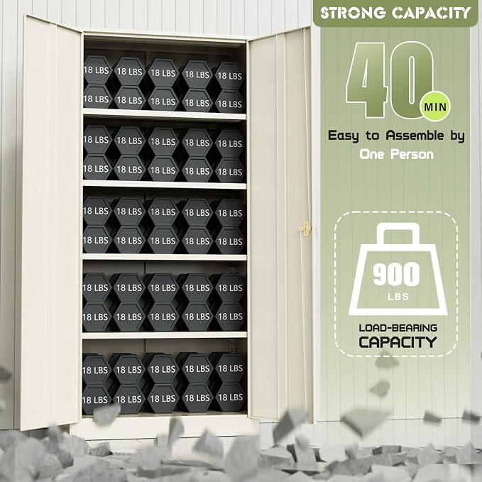 Crownland 72" Metal Storage Cabinet, Lockable Garage Storage Cabinets, High Office Cabinet with Adjustable Shelves for Garage, Home Office, Pantry, File, Warm Gray
