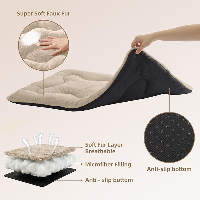 Dog Bed 22" for Metal Crate Pad, Washable Kennel Mat for Small Puppy & Cats | Soft faux rabbit fur, non-slip,machine wash/dry, plush cushioning, for crates, floors & travel, multiple sizes for all breeds