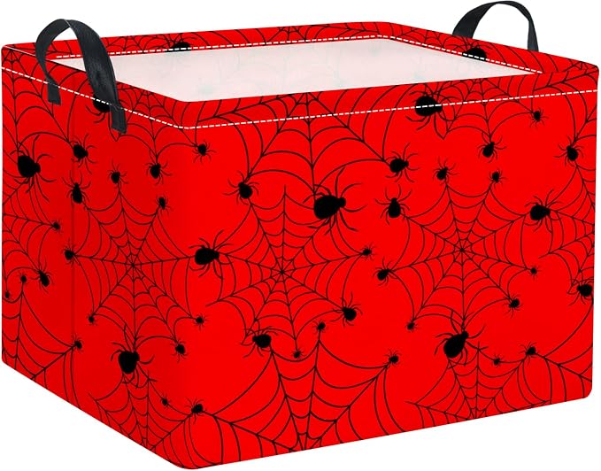 Rectangular Valentines Basket Fabric Storage Bin Storage Boxes Collapsible Storage Basket for Clothes Books Shelves Basket(Red Spider Webs)