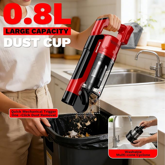 Cordless Vacuum Cleaner for Milwaukee M18 Battery, 8-in-1 Stick Vacuum with Pet Brush, 35KPA Suction, 350W Brushless Motor, Smart Touchscreen, HEPA Filter, for Carpet Floor Car (Battery Not Included)