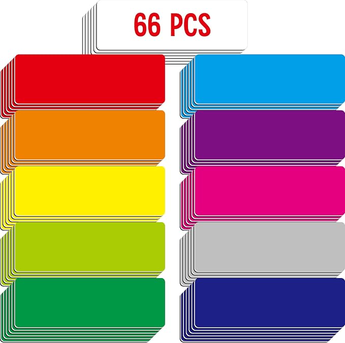 66 PCS Magnetic Name Tag Labels, 11 Colors Dry Erase Reusable Name Stickers for Whiteboards Locker Fridge School Office Home (Each Measures 1" x 3")