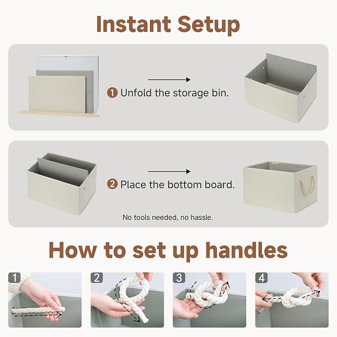StorageWorks Storage Baskets for Shelves, Foldable Fabric Closet Storage Bins with Handles, Fabric Storage Bins Clothes Organizer, Beige, White & Ivory, 6-Pack, Large