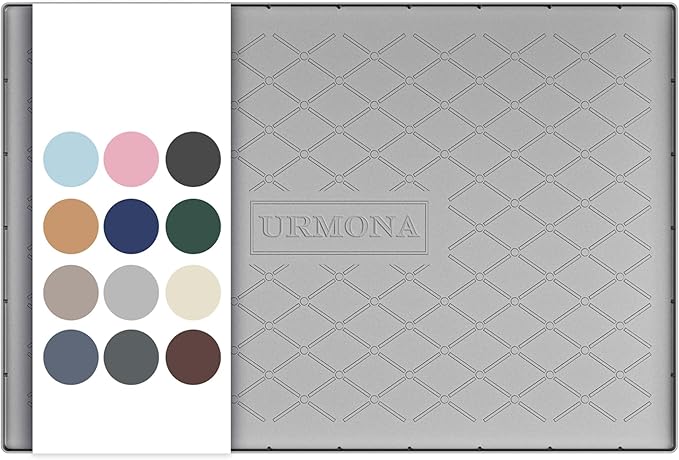 URMONA 31" x 22" Waterproof Silicone Mat in Multiple Sizes & Colors, Under Sink Mat for Kitchen & Bathroom, Pet Food Pad for Dogs & Cats, Kitchen Cabinet Liner, Multi-Purpose for Storage(Light Grey)