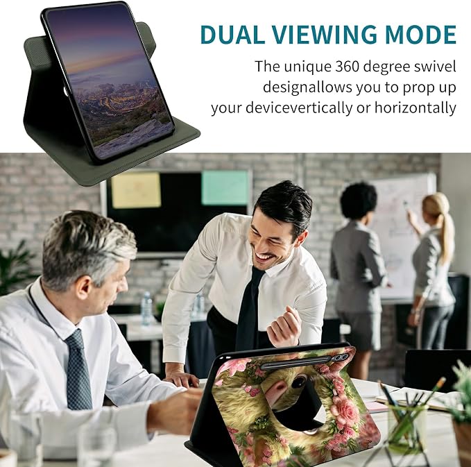 Case for Samsung Galaxy Tab S11 Ultra 2025 14.6" SM-X930/X936, 360 Degree Rotating Stand with Multi-Angle Vertical & Horizontal Viewing Shockproof Shell for Women Men, Flower Cow Pink