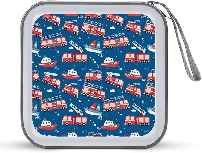 40-Disc Capacity CD/DVD Case Firetrucks Fire Trucks, Hard Plastic Protective Storage Binder with Zipper, Portable Organizer for Car Home Office