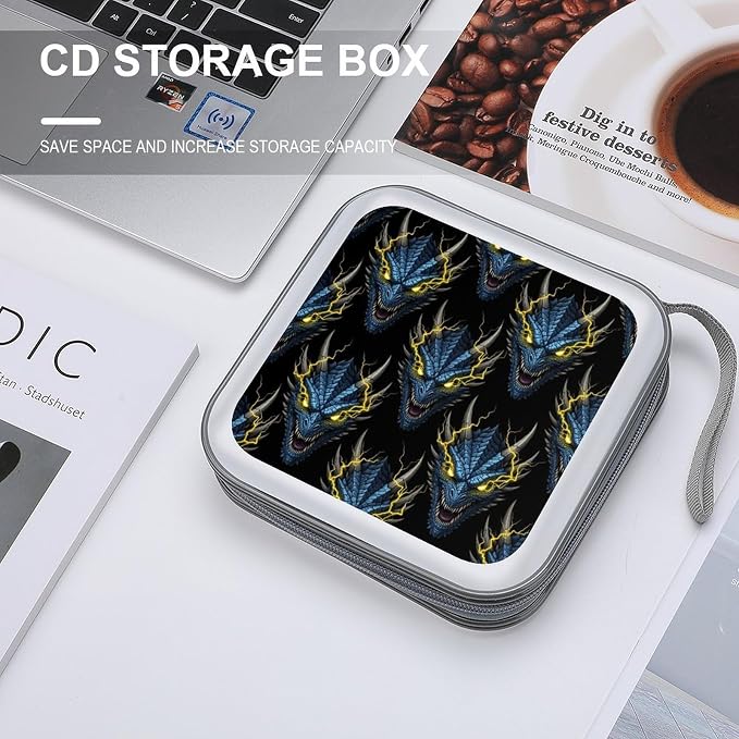 Portable Hard Shell DVD Storage Cool Black Gold Dragon, 40-Disc Binder with Carry Strap, Protective Case for Movies Music Travel