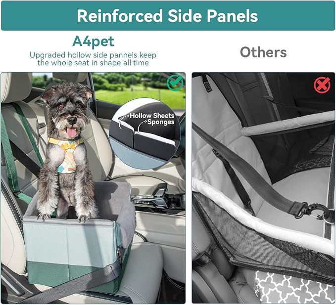 A 4 Pet Dog Booster Car Seat, Under 25 lbs, Patent Buckles | Clip-on safety leash, portable, pet travel carrier, fits most cars