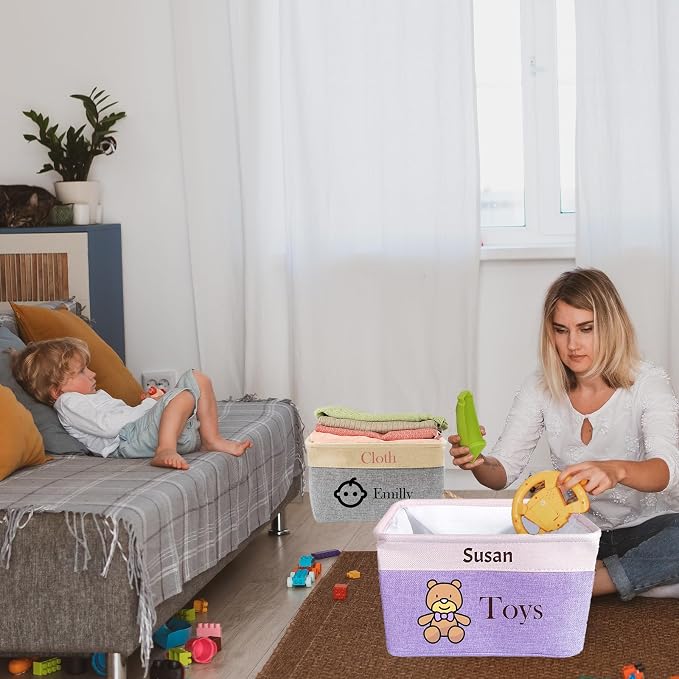 Personalized Baby Toy Storage Basket Custom Toy Box with Name Storage Organizer Collapsible with Handles for Girl Boy