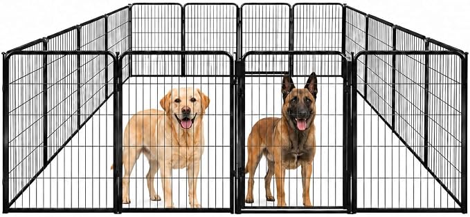 Outdoor Dog Playpen - 40 inch, 16 Panels for Medium and Large Size Dogs - Heavy Duty Metal Pet Fence with Black Anti-Rust Coating - Portable Exercise Play Pen for RV, Camping, and Yard