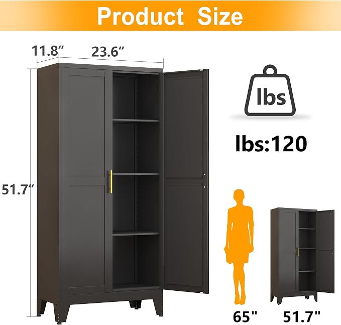 Ckzbx Metal Garage Storage Cabinet with Doors and Adjustable Shelves,47.24" H Tool Storage with Wheels for Garage,Office (White)