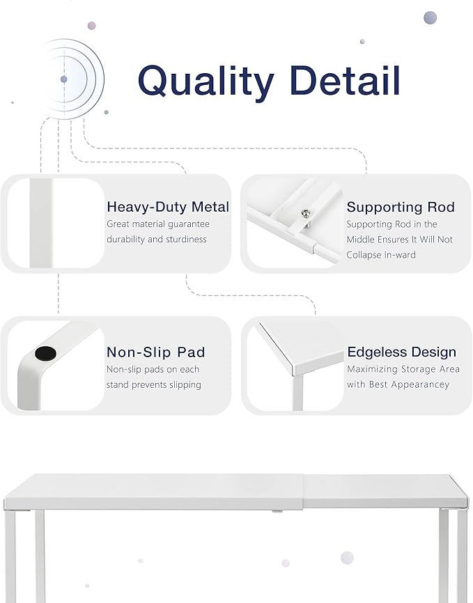 Nxconsu Expandable Cabinet Shelf, Shelf Riser for Cabinets, 10" White | Edgeless Metal Cabinet Riser Holds 50 lb and Expands 14.6 to 24.6 in for Under Sink Kitchen Pantry Cupboard Shelf