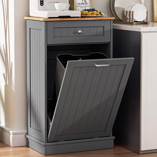Spurgehom Trash Can Cabinet 13 Gallon, Garbage Cabinet with Drawer