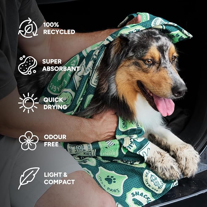 Dock & Bay Pet Towel - Super Absorbent & Quick Drying Dog Towels with Bag - 100% Recycled - Dog & Bay Club, Large (120x70cm, 47x27)