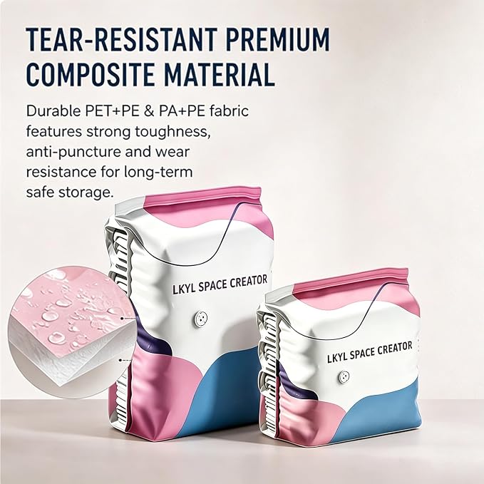 No Pump Vacuum Storage Bags – 5‑Pack Large Capacity 3D Compression Bags, Press & Seal, Heavy‑Duty Reusable for Clothes, Bedding, Comforters，5：Large
