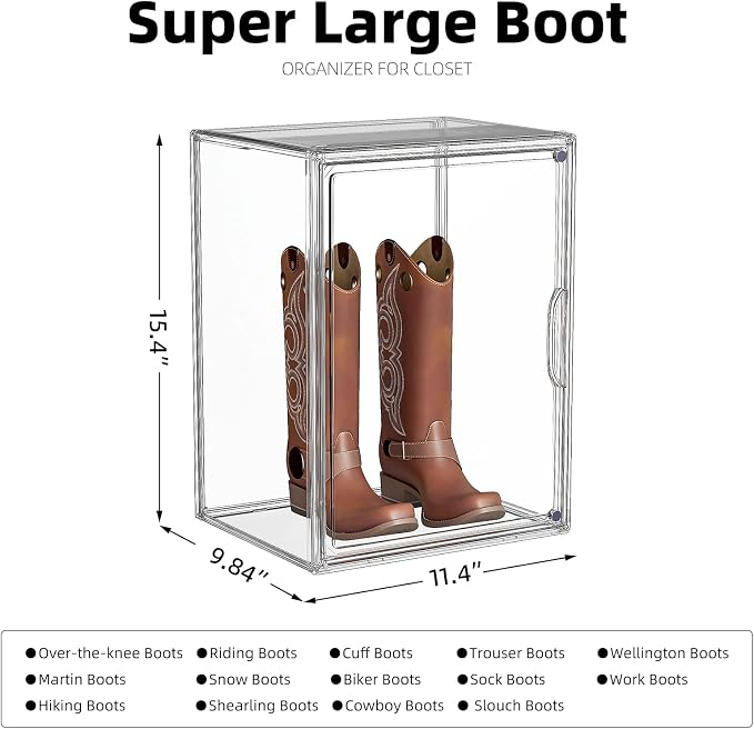 Boot Storage Organizer Tall Boots Boxes 3 Pack Clear Plastic Stackable Boot Organizers and Storage, Shoe Organizer Box, Shoe Bin Container, Acrylic Display Case for Entryway, Closet