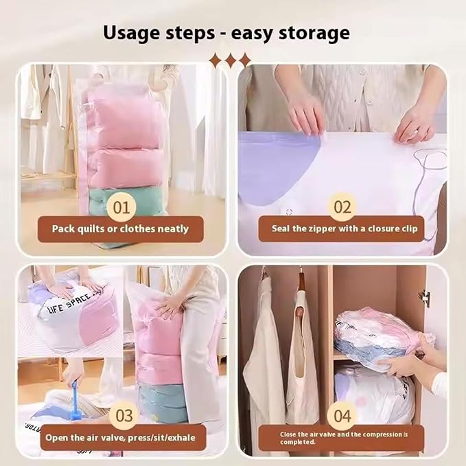 No Pump Vacuum Storage Bags - Airtight Portable Reusable Space Saver Pack | Storage Organizer, No Pump Vacuum Bags, Airtight Space Saving Design, Reusable Travel Storage, Protects Clothes and Bedding