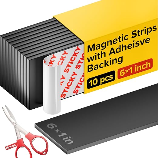 X-bet MAGNET Super Sticky Adhesive Magnetic Strips, 6x1 (15x2.5cm), 10 pcs | Flexible Magnet Strips, Adhesive Backing, Easy to Cut & Mount, For Crafts, Labels & Light Organization