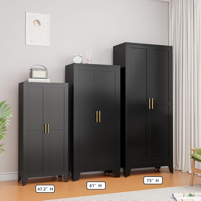 Ckzbx Metal Cabinets with Doors and Shelves, 75" H Black Storage Cabinet Pantry Cabinet Garage Cabinets for Kitchen,Living Room, Dinning Room