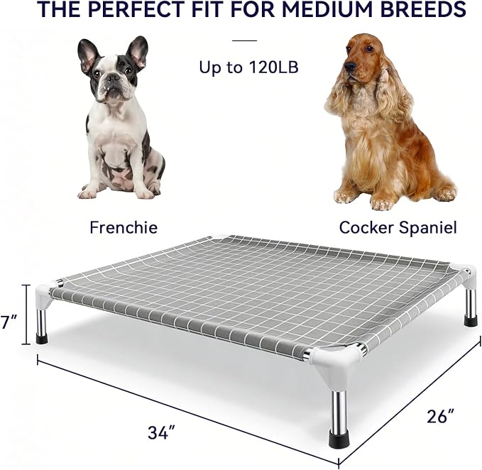 Elevated Dog Bed Pet Cot - Raised Dog Cots Beds for Medium Dogs | Detachable Dog Pet Bed, Indoor and Outdoor Use, Breathable cotton fabric, Sturdy Stainless steel frame,Non-Slip Feet