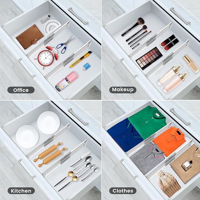 5 Pack 6" High Adjustable Drawer Dividers for Clothes,Expandable From 12-20" Clear Drawer Organizers, PC Plastic Separators for Dresser/Bedroom/Bathroom/Kitchen/Office Storage