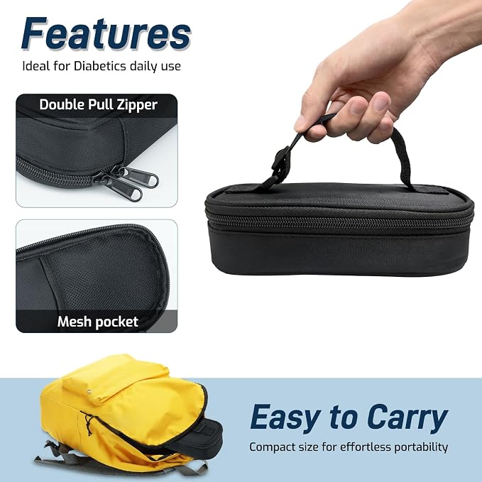 Cruxer Insulin Vial Cooler Travel Case (Black),Keep Medication Vial Cool,Portable Insulated Diabetic Medicine Travel Bag,TSA Approved,Small Bottle Storage Kit with Reusable Ice Brick Cooler