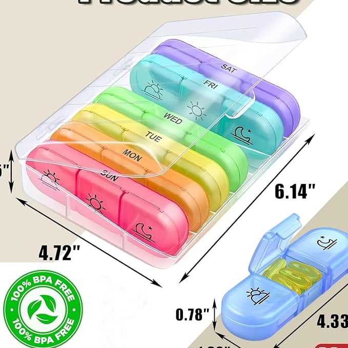 Weekly Pill Organizer 7 Day 3 Times, Portable Pill Organizer | BPA Free Pill Case, Travel Daily Pill Box Reminder, Medication Organizer for Vitamins, Supplements