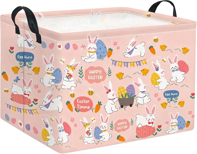 Rectangular Easter Basket Easter Basket for Kids Baby Storage Basket Cute Toy Storage Bin Organizer Shelf Book Basket Easter Room Decor(Pink Purple Easter)
