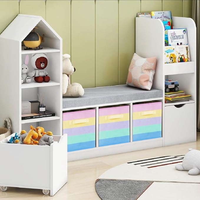 PowerKing Collapsible Storage Cubes, Farbic Storage Bins, Rainbow, 6 Pack | Sturdy, Lightweight, Easy Pull Handle, Closet & Shelf Organizer, Clothes and Toys Storage, 10.5'' x 11'' x 10.5''